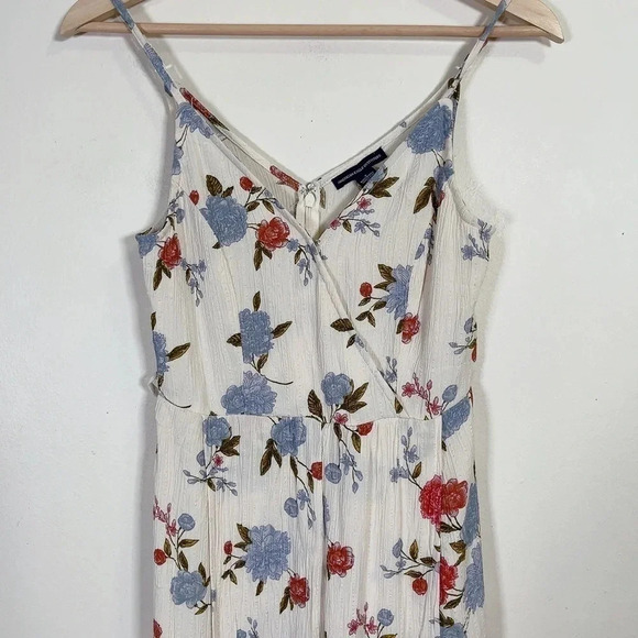 American Eagle White  Floral Wrap Front Wide Leg Jumpsuit - Picture 3 of 14